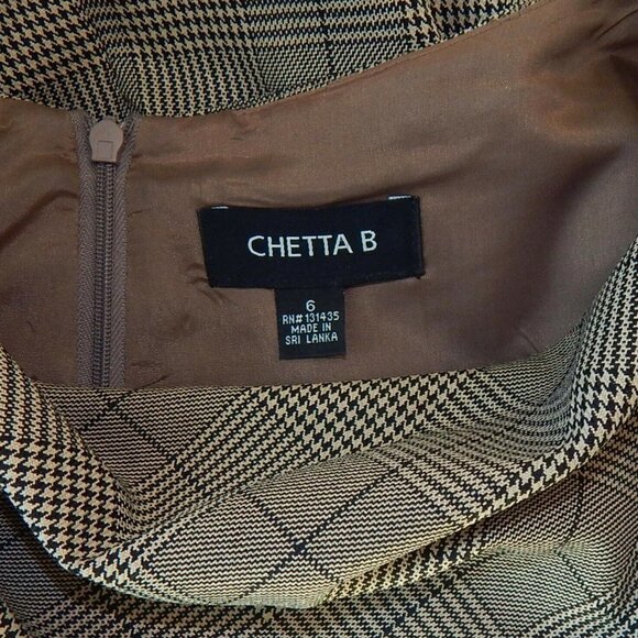 Chetta B Tan Black Plaid Draped Cowl Neckline Sleeveless Sheath Dress Size 6 - Picture 4 of 4